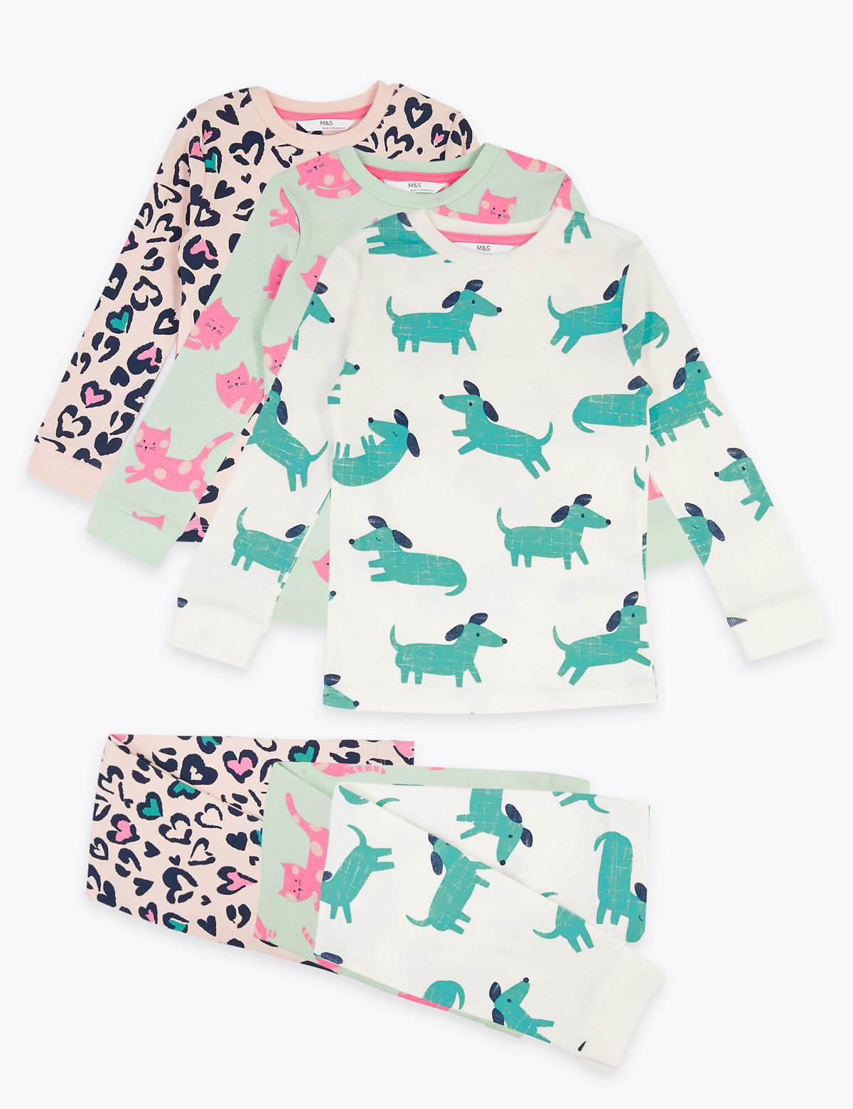 3 Pack Cotton Animal Pyjama Sets (1-7 Yrs)