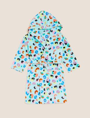 M&S Girls Fleece Leopard Print Dressing Gown (1