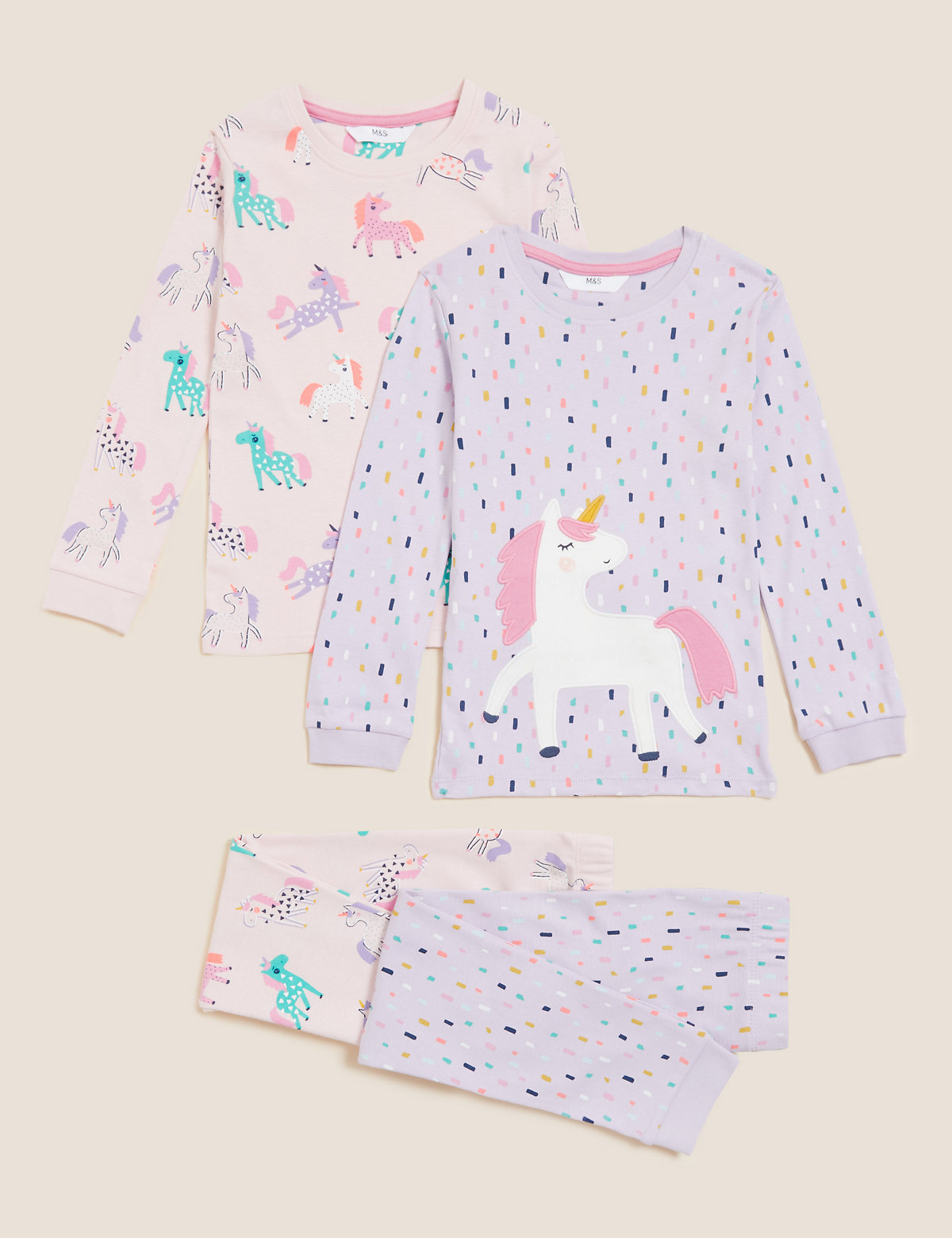 2pk Pure Cotton Unicorn Pyjama Sets (1-7 Yrs)