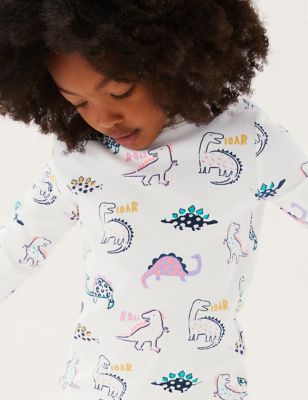 M&S Girls 2pk Pure Cotton Dinosaur Pyjama Sets (12 Mths