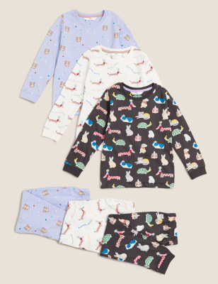 

M&S Collection 3er-Pack Schlafanzugsets aus reiner Baumwolle mit Tiermuster (12-7 Jahre) - Multi, Multi