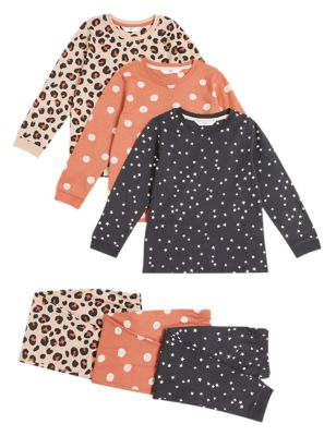 M&S Girls 3pk Pure Cotton Printed Pyjama Sets (12 Mths-7 Yrs)