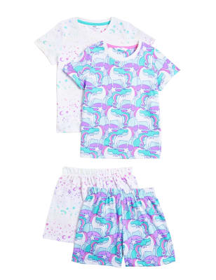 

M&S Collection 2er-Pack Schlafanzugsets aus reiner Baumwolle mit Einhornmuster (1-7 J.) - Blue Mix, Blue Mix