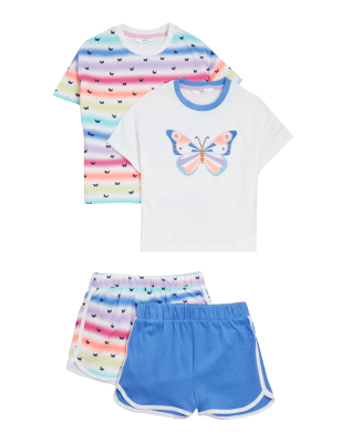 

M&S Collection Pack de 2 pijamas cortos de mariposas 100% algodón (1-7 años) - Ivory Mix, Ivory Mix