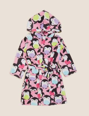 M&S Girls Fleece Penguin Print Dressing Gown (1-7 Yrs)