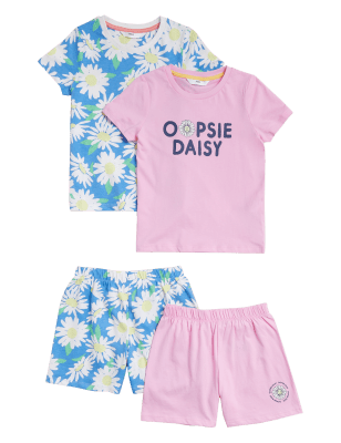 

M&S Collection Pack de 2 pijamas cortos con estampado de margaritas 100% algodón (12 meses-7 años) - Pink Mix, Pink Mix