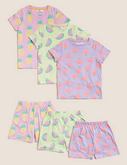 3pk Pure Cotton Fruit Print Pyjama Sets (12 Mths - 7 Yrs)
