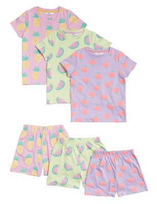 

M&S Collection 3er-Pack Schlafanzugsets aus reiner Baumwolle mit Obstmuster (12 M. - 7 J.) - Lilac Mix, Lilac Mix
