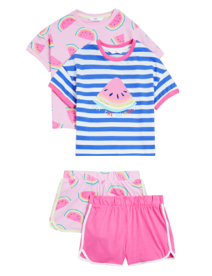 

M&S Collection Pack de 2 pijamas cortos 100% algodón con diseño de sandías (1-7 años) - Pink Mix, Pink Mix