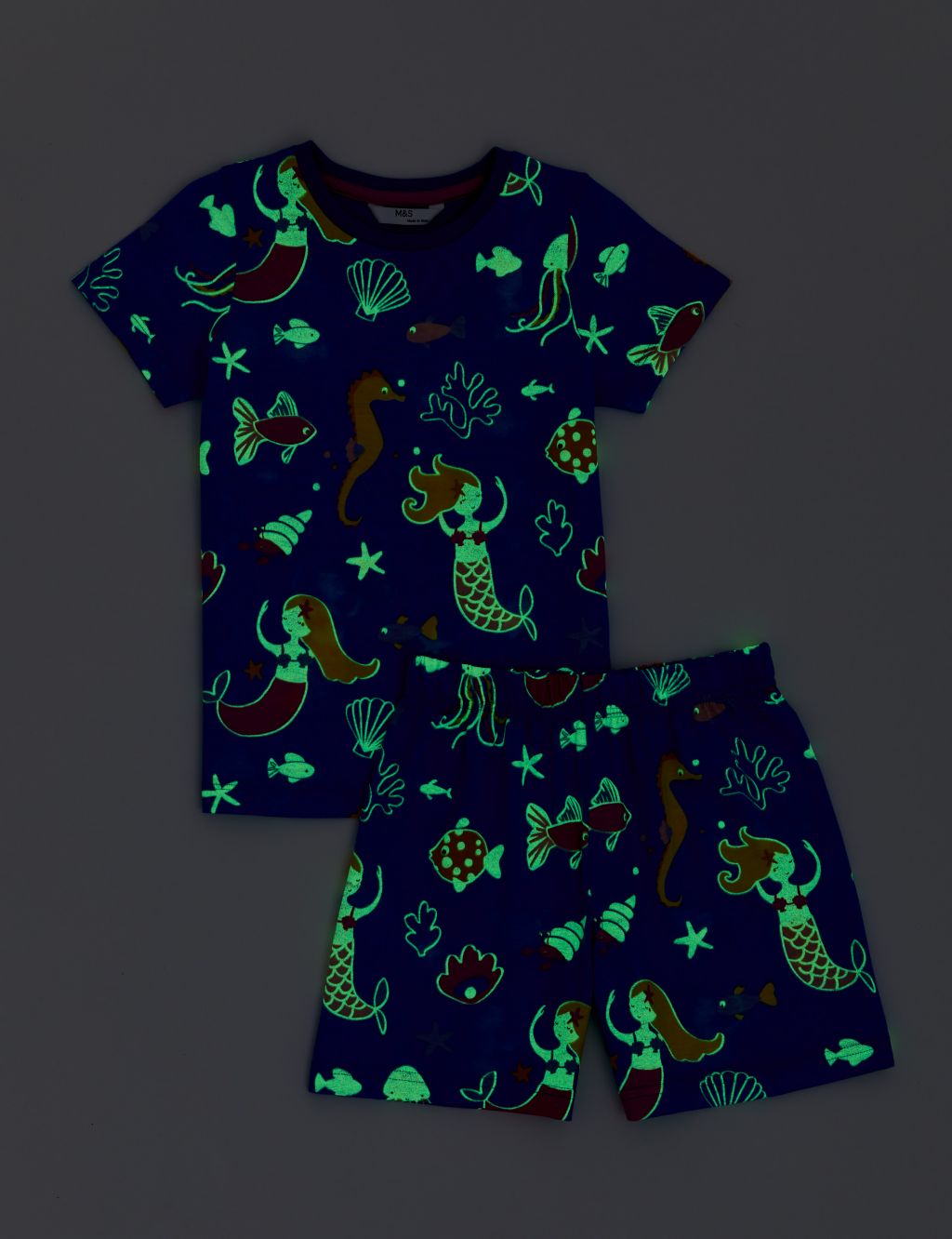 Glow in the Dark Mermaid Print Short Pyjama Set (1-8 Yrs) image 3
