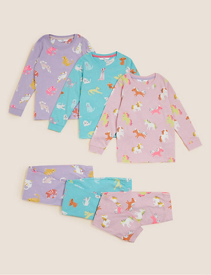 3pk Pure Cotton Animal Print Pyjama Sets (1-7 Yrs)