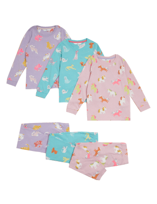

M&S Collection Pack de 3 pijamas 100% algodón con estampado de animales (1-7 años) - Pink Mix, Pink Mix