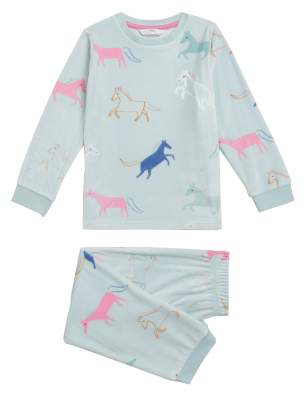 

M&S Collection Schlafanzug aus Velours mit Pferdemotiv (1-7 J.) - Green Mix, Green Mix