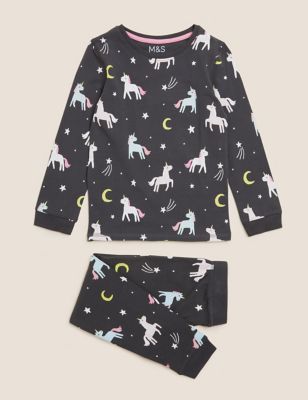 M&S Girls Cotton Rich Unicorn Pyjamas (12 Mths