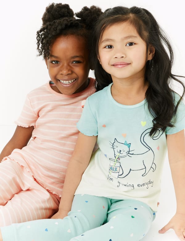 2 Pack Cotton Cat Print Pyjama Sets (1-7 Yrs)