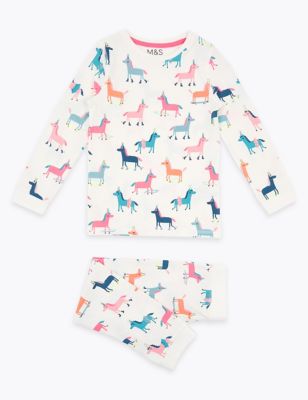 Cotton Rich Unicorn Print Pyjama Set (1-7 Yrs) 