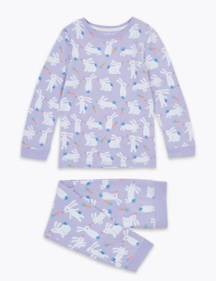 M&S Girls Cotton Rich Bunny Print Pyjamas (1-7 Yrs)