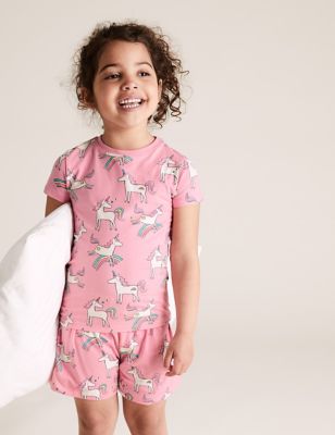 Pyjashort en coton à motif licorne (du 1 au 7 ans) - Pink Mix