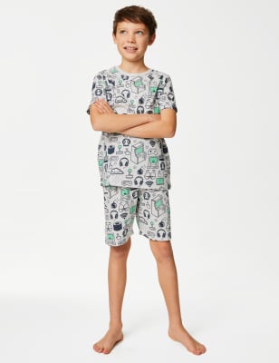 M&S Boy's Cotton Rich Gaming Pyjamas (7-14 Yrs) - 9-10Y - Grey Marl, Grey Marl