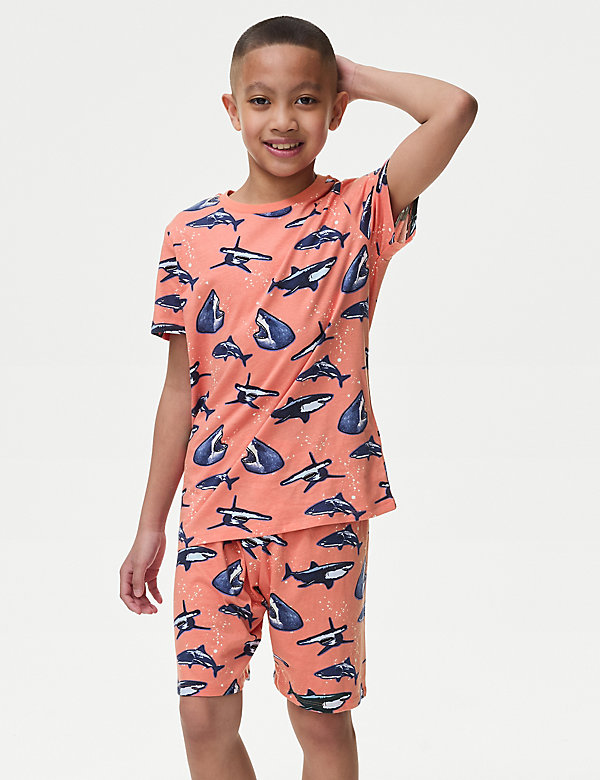 Pure Cotton Shark Print Pyjamas (7-14 Yrs) - NL