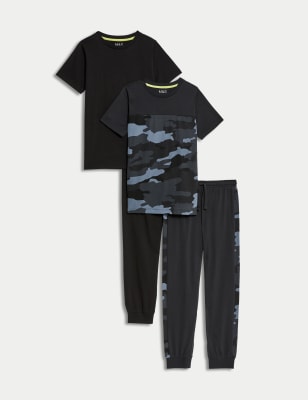 M&S 2pk Pure Cottom Camouflage Pyjama Sets (6-16 Yrs) - 7-8 Y - Grey Mix, Grey Mix