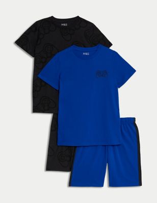 M&S Boys 2pk Pure Cotton Gaming Pyjama Sets (6-16 Yrs) - 8-9 Y - Blue, Blue