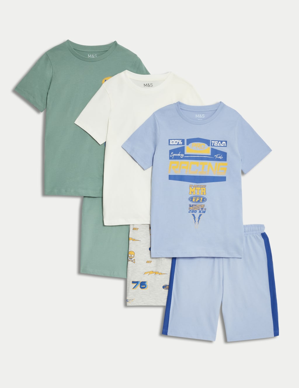 3pk Pure Cotton Racing Short Pyjama Sets (6-16 Yrs) image 1