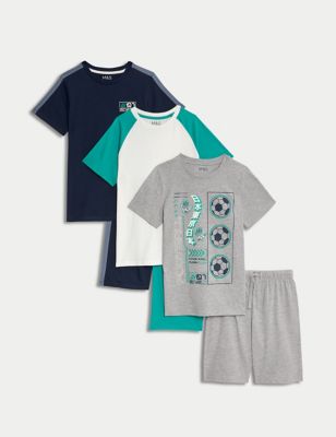 M&S Boys 3pk Cotton Rich Patterned Pyjama Sets (6-16 Yrs) - 7-8 Y - Grey, Grey