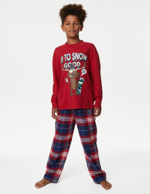 Pure Cotton Up to Snow Good Checked Pyjamas (6-16 Yrs) - IS