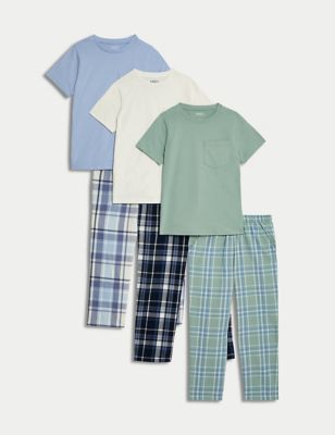 3pk Pure Cotton Checked Pyjama Sets (6-16 Yrs) - LT