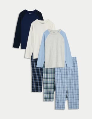 3pk Cotton Rich Check Pyjama Sets (6-16 Years)