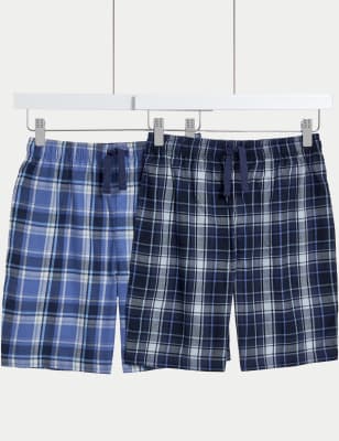 

Boys M&S Collection 2pk Pure Cotton Checked Shorts (6-16 Yrs) - Blue Mix, Blue Mix