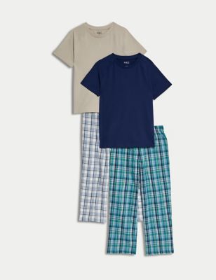 2pk Pure Cotton Checked Pyjama Sets (6-16 Yrs) - TW