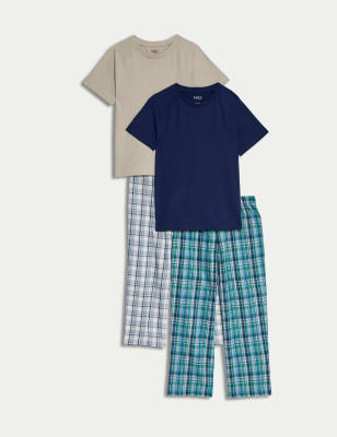 

M&S Collection 2er-Pack Schlafanzugsets aus reiner Baumwolle mit Karomuster (6-16 Jahre) - Blue Mix, Blue Mix