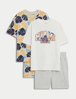 M&S Boys 2pk Cotton Rich Miami Pyjama Sets (6-16 Yrs) - 7-8 Y - Yellow Mix, Yellow Mix