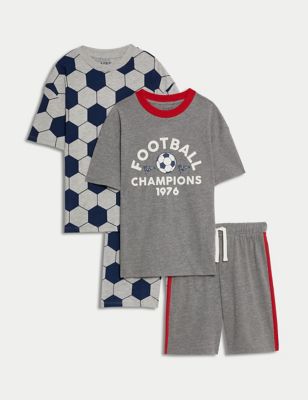 M&S Boys 2pk Cotton Rich Football Pyjama Sets (6-16 Yrs) - 11-12 - Grey Mix, Grey Mix