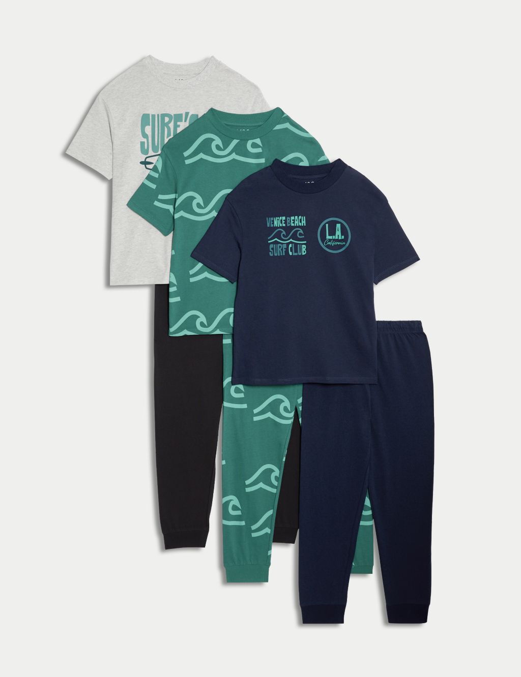 3pk Pure Cotton Surf Print Pyjama Sets (6-16 Yrs)