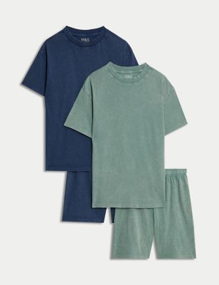 M&S Boys 2pk Pure Cotton Pyjama Sets (6-16 Yrs) - 7-8 Y - Mid Grey, Mid Grey