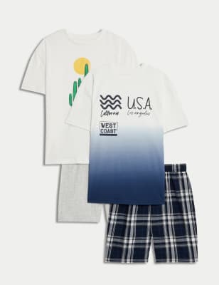 

Boys M&S Collection 2pk Cotton Rich Printed Pyjama Sets (6-16 Yrs) - Blue Mix, Blue Mix