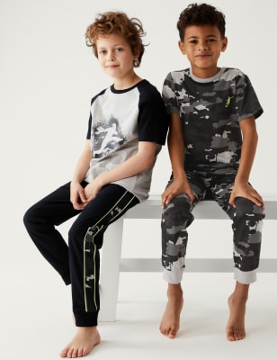 

M&S Collection 2er-Pack Schlafanzugsets mit hohem Baumwollanteil, Camouflagemuster und Fußballmotiv (6-16 J.) - Grey Mix, Grey Mix
