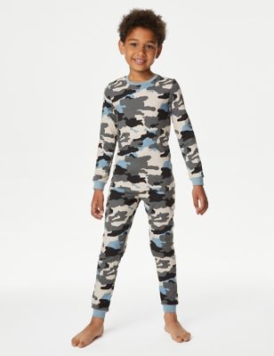 M&S Cotton Rich Camouflage Pyjamas (7-14 Yrs) - 8-9 Y - Grey Mix, Grey Mix