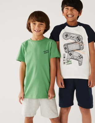 

M&S Collection 2er-Pack Schlafanzugsets mit hohem Baumwollanteil und Gaming-Motiv (6-16 J.) - Green Mix, Green Mix