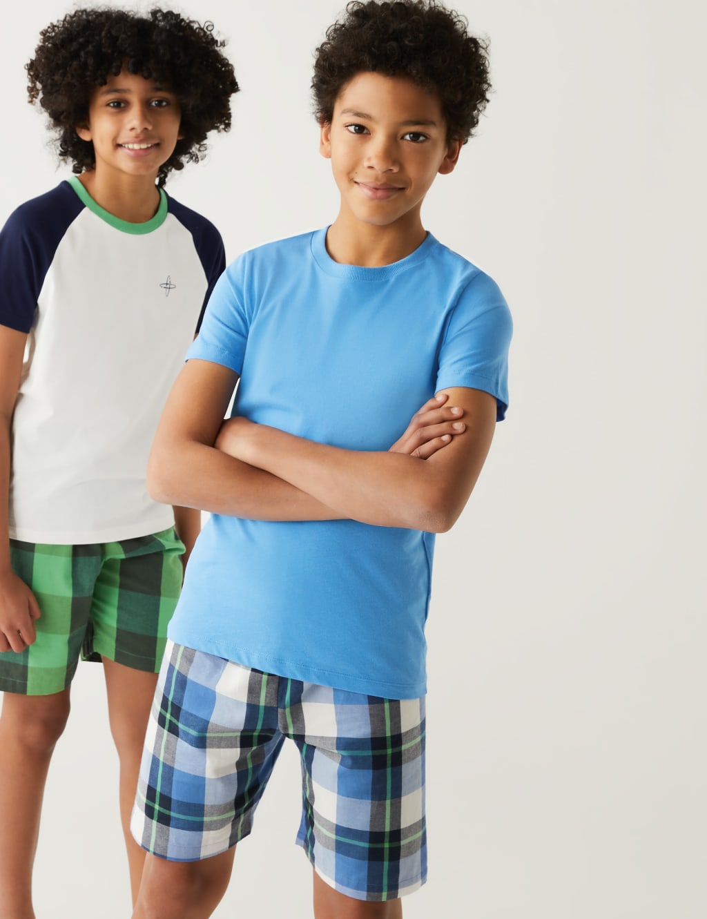 2pk Pure Cotton Checked Short Pyjama Sets (6-16 Yrs) image 1