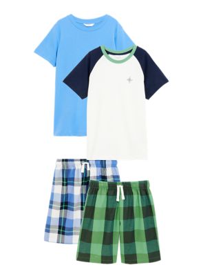 

Boys M&S Collection 2pk Pure Cotton Checked Short Pyjama Sets (6-16 Yrs) - Green Mix, Green Mix