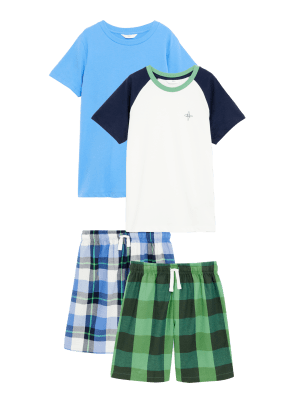 

Boys M&S Collection 2pk Pure Cotton Checked Short Pyjama Sets (6-16 Yrs) - Green Mix, Green Mix