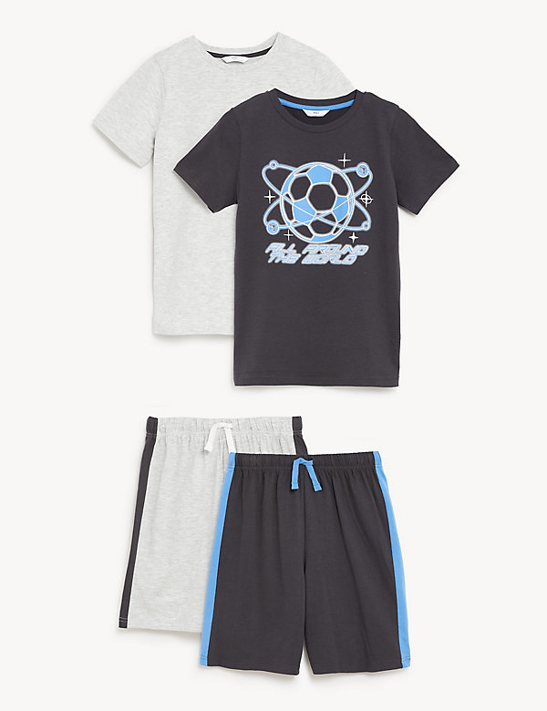 2pk Cotton Rich Football Short Pyjama Sets (6-16 Yrs) - FI