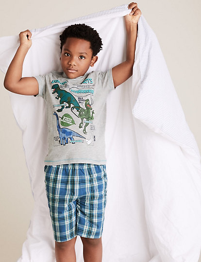 2pk Cotton Dinosaur Short Pyjama Sets (6-16 Yrs)