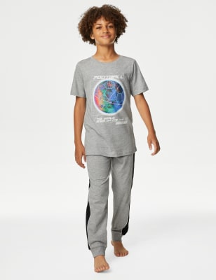 2pk Cotton Rich Football Pyjama Sets (6-16 Yrs)