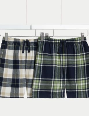 2pk Pure Cotton Checked Pyjama Shorts