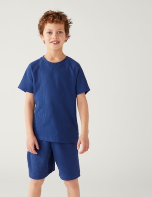 

Boys M&S Collection Cotton Blend Waffle Short Pyjama Set (6-16 Yrs) - Blue Mix, Blue Mix